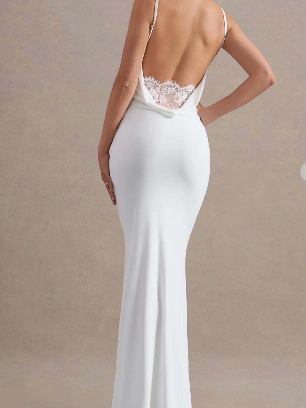 Club L FRANCOISE
White Cowl Neck Backless Maxi Dress With Lace Insert